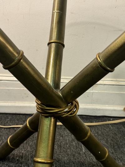 MID CENTURY GOLDTONE METAL BAMBOO DESIGN TRIPOD TABLES