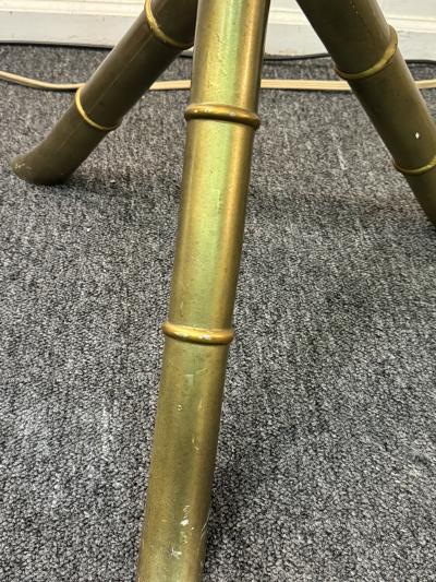 MID CENTURY GOLDTONE METAL BAMBOO DESIGN TRIPOD TABLES