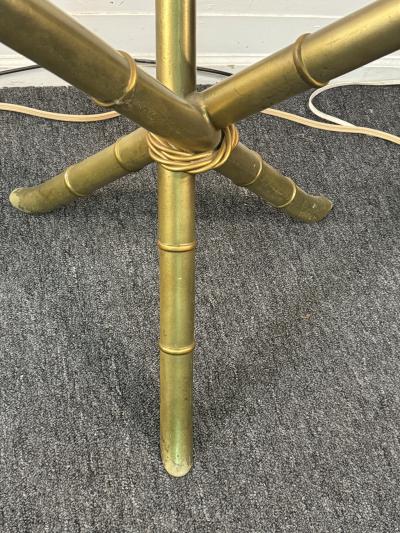 MID CENTURY GOLDTONE METAL BAMBOO DESIGN TRIPOD TABLES