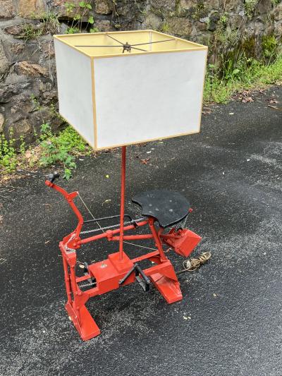 MID CENTURY HANDMADE WORKING EXCAVATOR LAMP WITH SEAT AND PEDALS