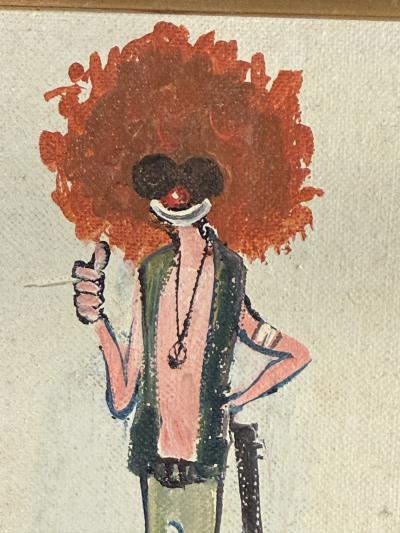 MID CENTURY HIPPY CLOWN WITH GUITAR PAINTING