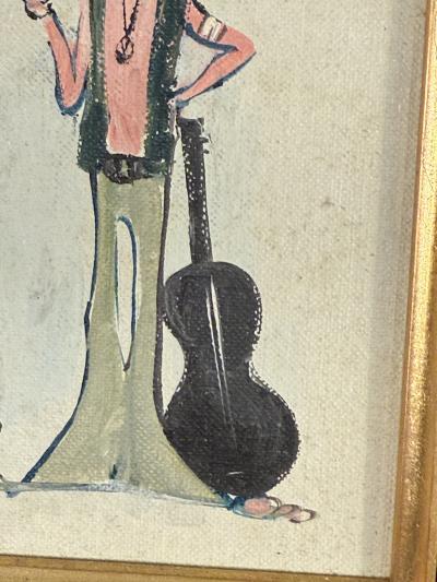 MID CENTURY HIPPY CLOWN WITH GUITAR PAINTING