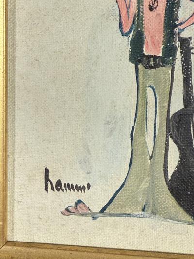 MID CENTURY HIPPY CLOWN WITH GUITAR PAINTING