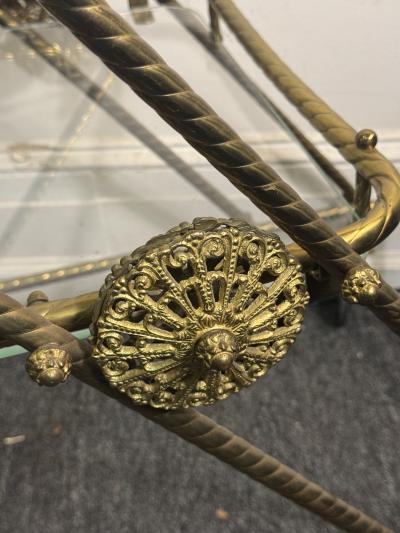 MID CENTURY ITALIAN BRASS AND GLASS TRIPLE TIER BAR CART