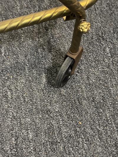 MID CENTURY ITALIAN BRASS AND GLASS TRIPLE TIER BAR CART