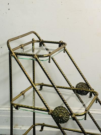 MID CENTURY ITALIAN BRASS AND GLASS TRIPLE TIER BAR CART