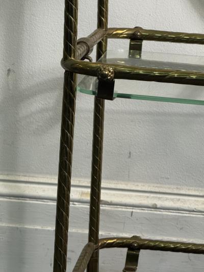 MID CENTURY ITALIAN BRASS AND GLASS TRIPLE TIER BAR CART