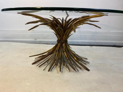 MID CENTURY ITALIAN GILT METAL SHEATH OF WHEAT COFFEE TABLE
