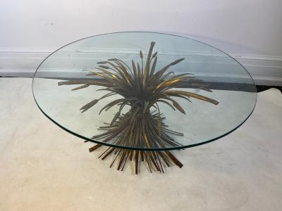 MID CENTURY ITALIAN GILT METAL SHEATH OF WHEAT COFFEE TABLE