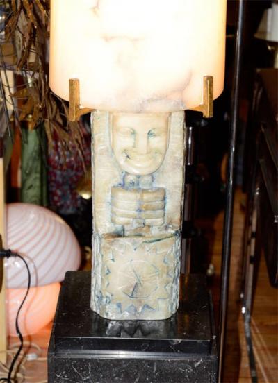 MID CENTURY ITALIAN MODERNIST MARBLE AND ALABASTER SUN GOD FLOOR LAMP