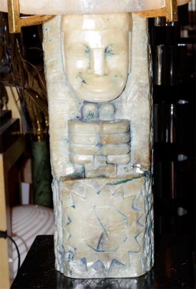 MID CENTURY ITALIAN MODERNIST MARBLE AND ALABASTER SUN GOD FLOOR LAMP