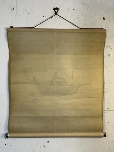 MID CENTURY JAPANESE RICE PAPER SCROLL OF A BOAT BUOY