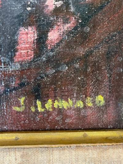 MID CENTURY LIQUOR BOTTLES ON SILVER PLATTER PAINTING