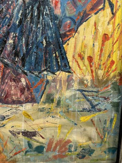 MID CENTURY MASTERFUL TITLED KABUKI DANCER PAINTING BY DORIS CASSERLY