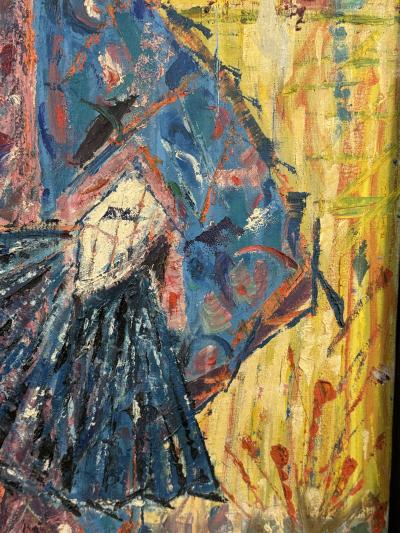 MID CENTURY MASTERFUL TITLED KABUKI DANCER PAINTING BY DORIS CASSERLY