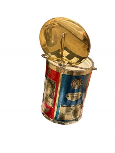 MID CENTURY METALLIC MUTI COLORED GOLDTONE MARTINI ROSSI ICE BUCKET