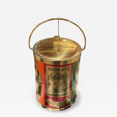 MID CENTURY METALLIC MUTI COLORED GOLDTONE MARTINI ROSSI ICE BUCKET