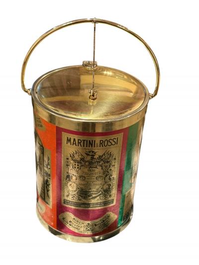 MID CENTURY METALLIC MUTI COLORED GOLDTONE MARTINI ROSSI ICE BUCKET