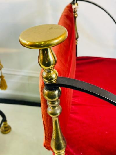 MID CENTURY MODERN ITALIAN PAIR OF BLACK IRON BRASS SAVONAROLA CHAIRS