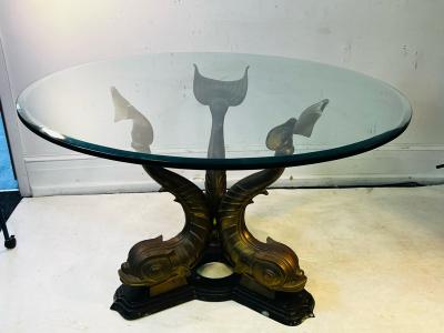 MID CENTURY MODERN NEOCLASSICAL BRONZE DOLPHIN DINING TABLE