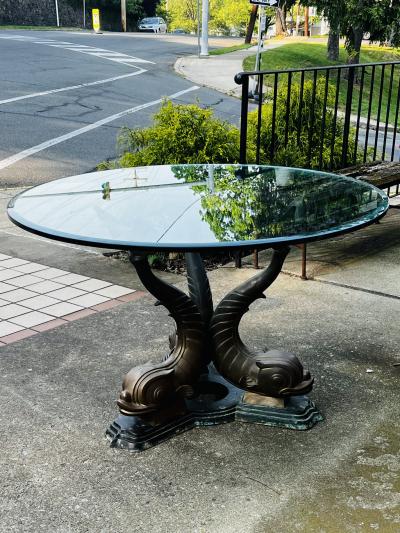 MID CENTURY MODERN NEOCLASSICAL BRONZE DOLPHIN DINING TABLE