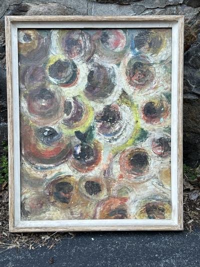 MID CENTURY MODERNIST ABSTRACT PAINTING IN CERUSED OAK FRAME