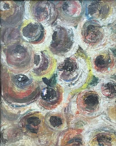 MID CENTURY MODERNIST ABSTRACT PAINTING IN CERUSED OAK FRAME