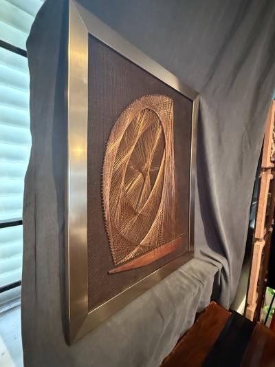 MID CENTURY MODERNIST COPPER STRING ART SAILBOAT WALL SCULPTURE
