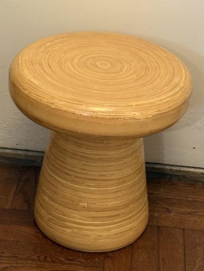 MID CENTURY MODERNIST TOADSTOOL FORM RATTAN TABLE