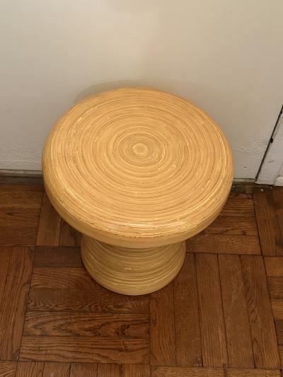 MID CENTURY MODERNIST TOADSTOOL FORM RATTAN TABLE