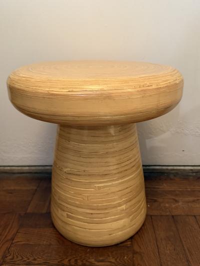 MID CENTURY MODERNIST TOADSTOOL FORM RATTAN TABLE