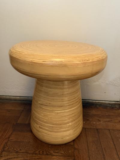 MID CENTURY MODERNIST TOADSTOOL FORM RATTAN TABLE