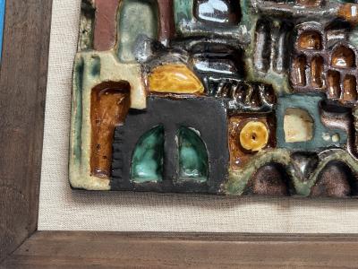 MID CENTURY MULTI COLOR ABSTRACT TERRACOTTA FRAMED PLAQUE