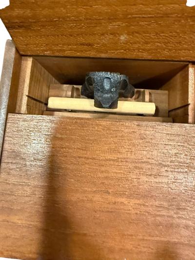 MID CENTURY MUSICAL PAINTED WOOD DOG RETRIEVING CIGARETTE BOXES