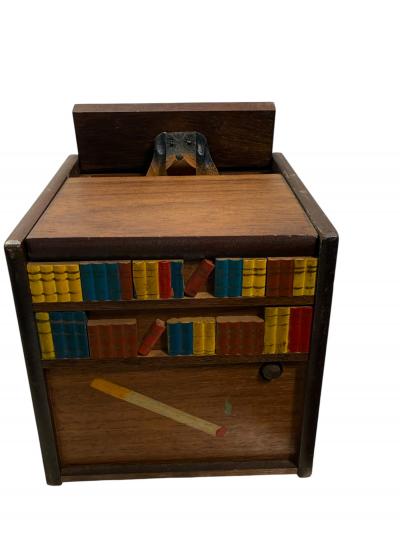MID CENTURY MUSICAL PAINTED WOOD DOG RETRIEVING CIGARETTE BOXES