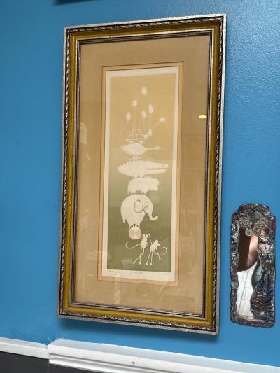 MID CENTURY ON THE BALL STYLIZED ANIMAL LITHOGRAPH BY MAR