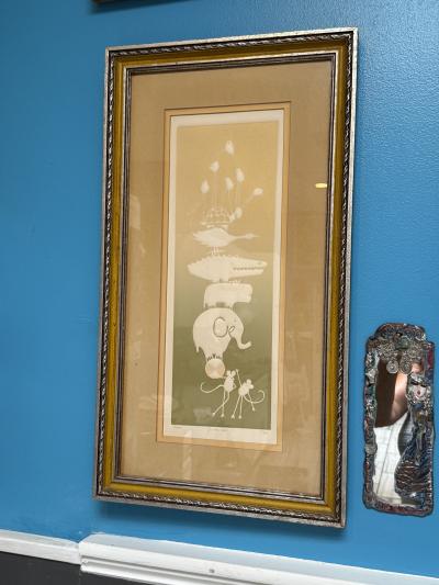 MID CENTURY ON THE BALL STYLIZED ANIMAL LITHOGRAPH BY MAR