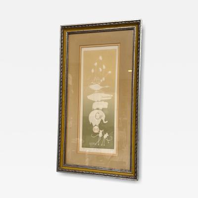 MID CENTURY ON THE BALL STYLIZED ANIMAL LITHOGRAPH BY MAR