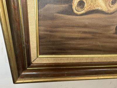 MID CENTURY PAINTING OF HORSES WINDOW MOONSHINE JUG WITH EAR OF CORN