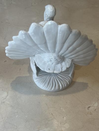 MID CENTURY PAIR OF ITALIAN BLANC DE CHINE CERAMIC MALE AND FEMALE TURKEYS