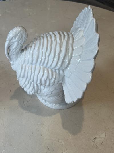 MID CENTURY PAIR OF ITALIAN BLANC DE CHINE CERAMIC MALE AND FEMALE TURKEYS