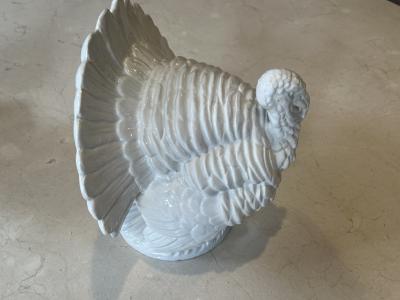MID CENTURY PAIR OF ITALIAN BLANC DE CHINE CERAMIC MALE AND FEMALE TURKEYS