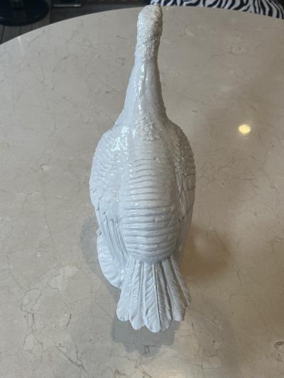 MID CENTURY PAIR OF ITALIAN BLANC DE CHINE CERAMIC MALE AND FEMALE TURKEYS