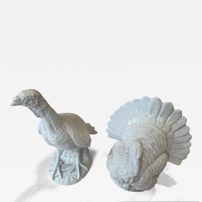 MID CENTURY PAIR OF ITALIAN BLANC DE CHINE CERAMIC MALE AND FEMALE TURKEYS