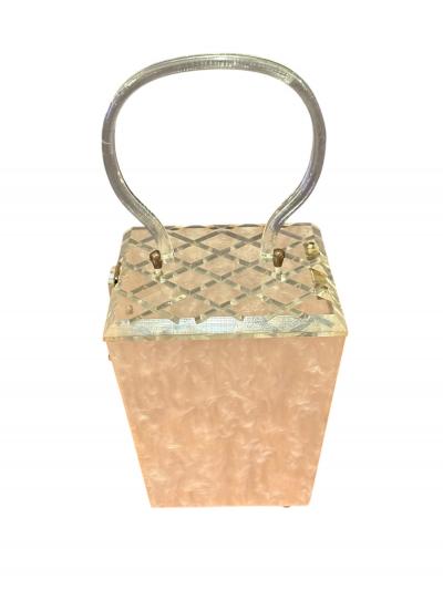 MID CENTURY PALE PINK LUCITE HANDBAG