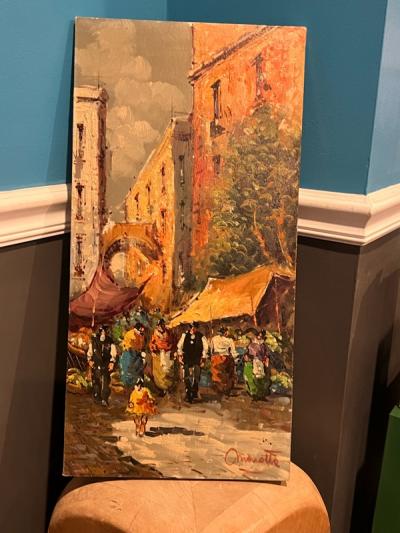 MID CENTURY PARISIAN MARKET SCENE PAINTING