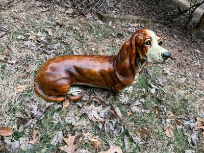 MID CENTURY PLASTER BASSET HOUND SCULPTURE