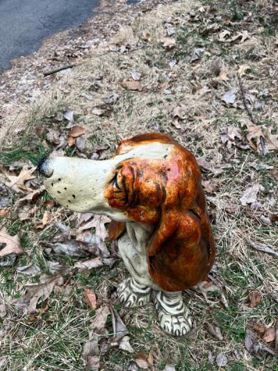 MID CENTURY PLASTER BASSET HOUND SCULPTURE
