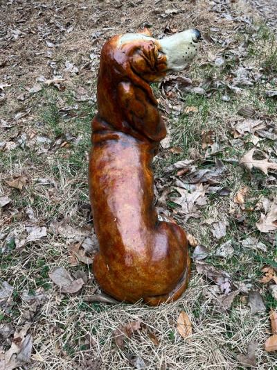 MID CENTURY PLASTER BASSET HOUND SCULPTURE