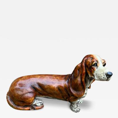 MID CENTURY PLASTER BASSET HOUND SCULPTURE